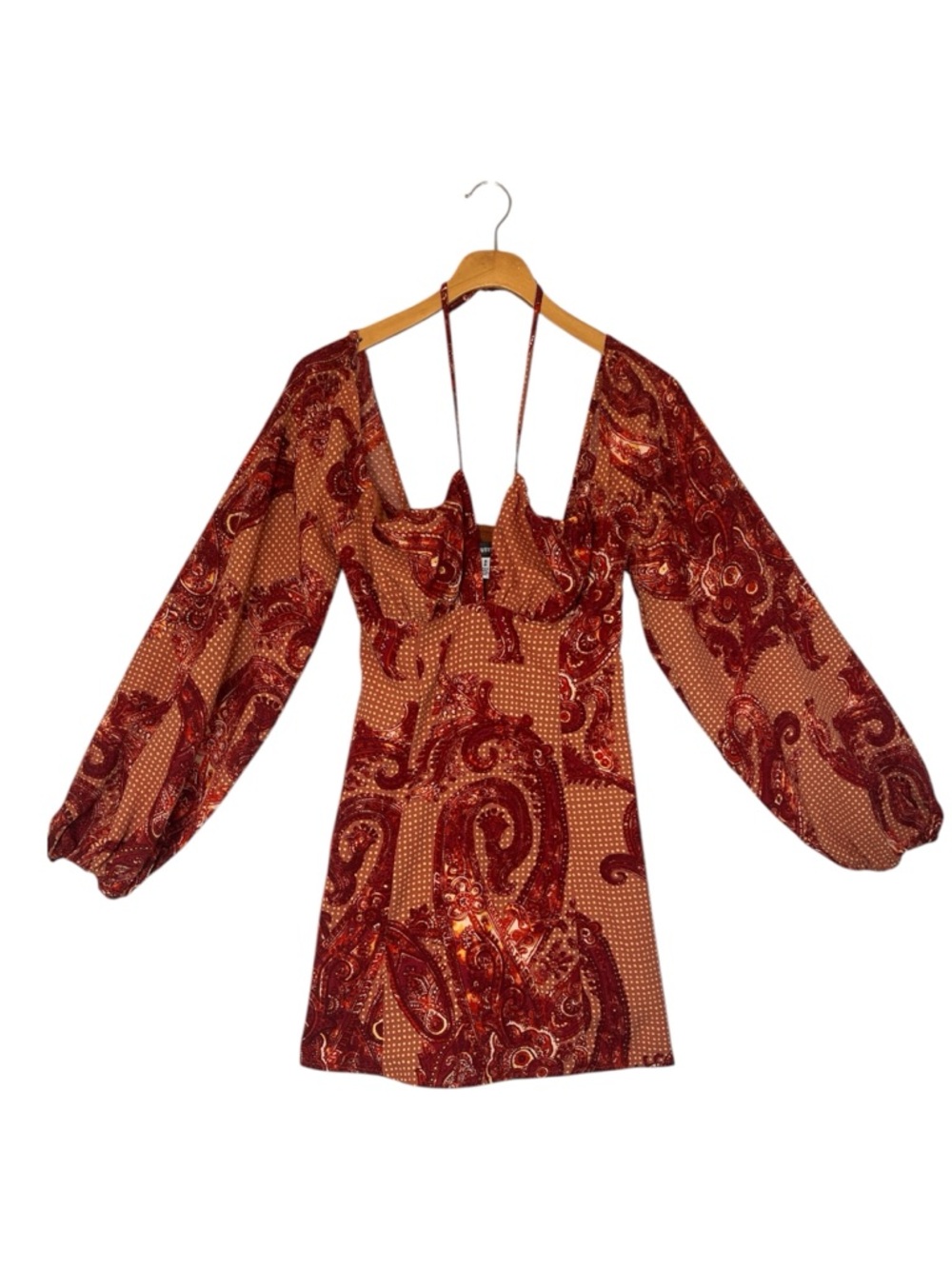 Urban Outfitters Vivienne Paisley Puff Sleeve Mini Dress Size S Retro Festival